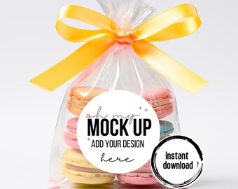Macaron Label Mockup, Round Tag Mockup, Round Sticker Label Mockup, Cookie Mockup, Guest Favor Mockup, Party Favor Sticker Treat Bag Mockup