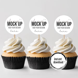 Cupcake Topper Mockup, Einfaches Cupcake Mockup, Weißes Cupcake Topper Mockup, Minimalistisches modernes Cupcake Topper Mockup, PSD Smart Objekt + JPEG
