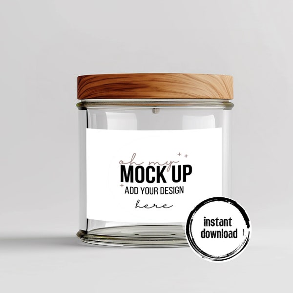 Empty Jar Label Mockup, Jar with Wood Lid Mockup, Party Favor Mockup, Simple Homemade gift label mockup