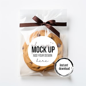 Cookie Label Mockup, Round Tag Mockup, Round Sticker Label Mockup, Cookie Mockup, Favor Mockup, Cookie Chocolate Chip Cookie Treat Bag