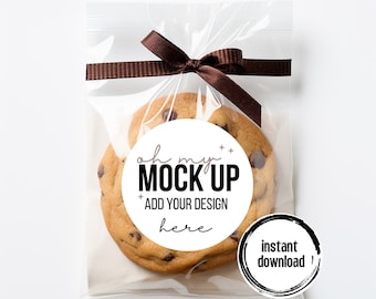 Cookie Label Mockup, Round Tag Mockup, Round Sticker Label Mockup, Cookie Mockup, Favor Mockup, Cookie Chocolate Chip Cookie Treat Bag