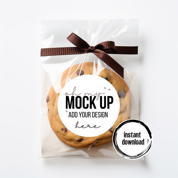 Cookie Label Mockup, Round Tag Mockup, Round Sticker Label Mockup, Cookie Mockup, Favor Mockup, Cookie Chocolate Chip Cookie Treat Bag