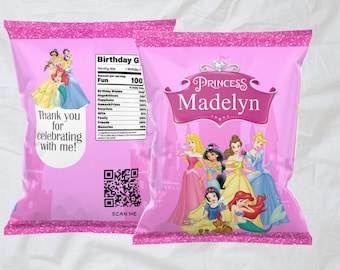 Princess Chip Bag Label, Princess Chip Bag, Princess Chip Template, Princess Chip Bag Template