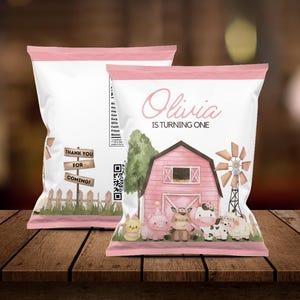 Chip Tasche, druckbare rosa Chip Tasche, Mädchen Geburtstag, Farm-Babyparty, Barnyard Geburtstag, Barnyard Dusche, digitale Chip Tasche