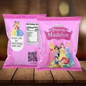 Princess Chip Bag Label, Princess Chip Bag, Princess Chip Template, Princess Chip Bag Template