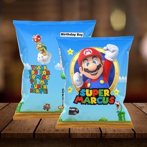 Bearbeitbare Super Mario Kids Party Chip-Tasche, bedruckbare Vorlage, Kindergeburtstag-Chip-Tasche, Kinder bearbeitbare Etiketten, druckbare Verpackung, bearbeitbar