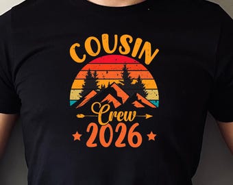 Retro Cousin Crew T-Shirt: Mountain Graphic, Vintage Camping Adventure
