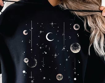 Celestial Moon Phase Hoodie, Astrology Graphic Sweatshirt
