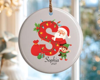 Personalized Letter Name Christmas Ornament 2025 Santa Elf Ornament