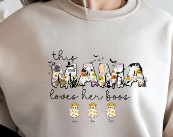 Custom Halloween Mama Sweatshirt Personalized This Mama Loves Her Boos Hoodie Halloween Mom Gift Spooky Family Shirt %100 Cotton