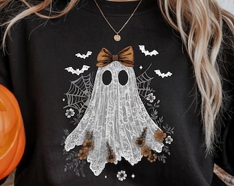 Lace Ghost Halloween Shirt: Girly Coquette Tee %100 Cotton S-3XL
