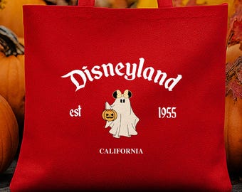 Spooky Disneyland Ghost Canvas Tote Bag: Vintage Halloween Design