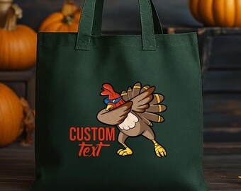 Personalized Thanksgiving Turkey Tote Bag, Custom Fall Family Bag