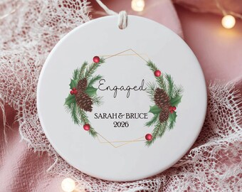 Personalized Engagement Ornament 2025, Custom Names & Date