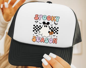 Disney Halloween Trucker Hat Mickey Ghost Checkered Design
