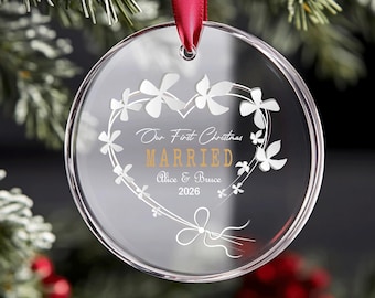 Our First Christmas Married Glass Ornament Personalized Newlywed Keepsake Custom Couple Gift