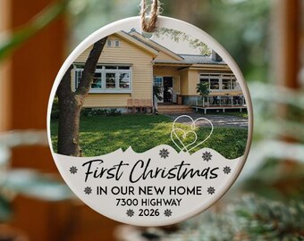 New Home Gift Ornament with Photo Keepsake and Custom Address Text