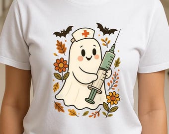 Ghost Nurse Halloween T-Shirt - Cute Spooky Season Tee