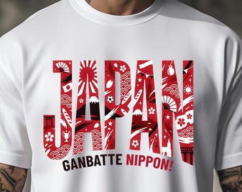 Japan Soccer T-Shirt Japanese Football Fan Gift GANBATTE NIPPON!