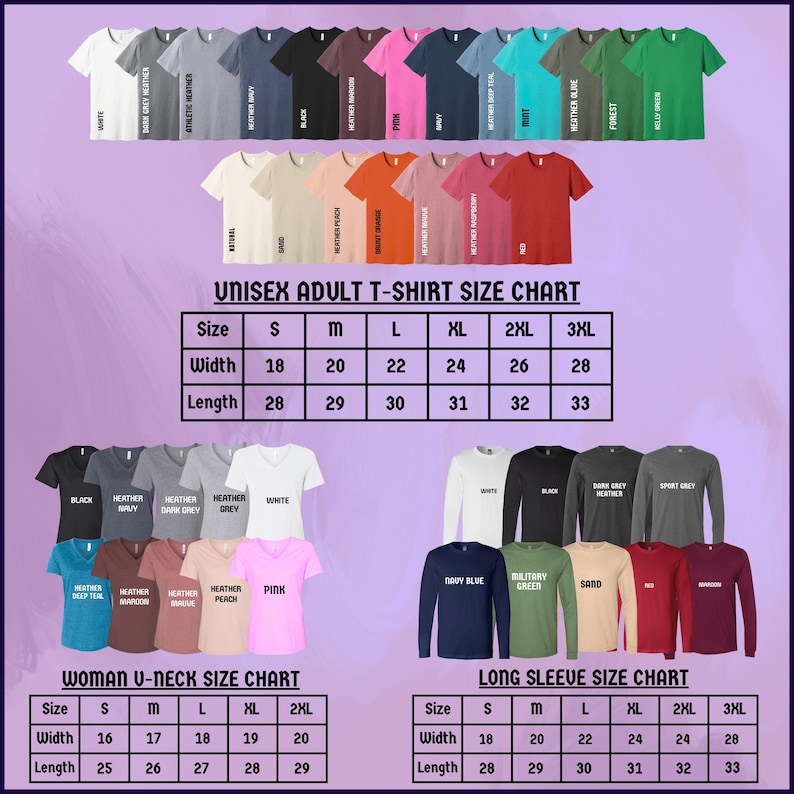 a long sleeve t - shirt size chart for men and women