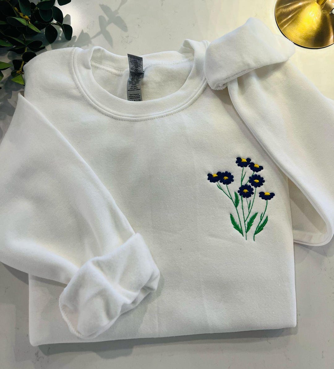 Embroidered Wildflower Sweatshirt: Botanical Spring Hoodie - Etsy