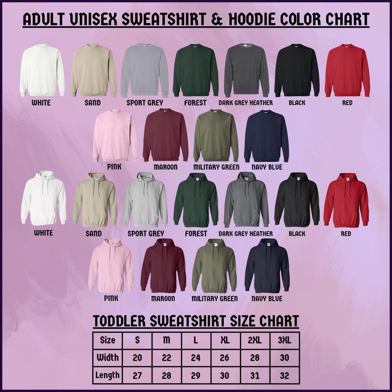 the hoodie sweatshirt and hoodie color chart
