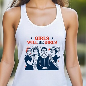 Girls 4th of July Tank Top: Patriotic Feminist American Shirt