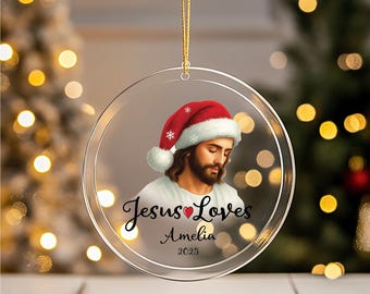 Personalized Jesus Loves Ornament Christmas Religious Gift