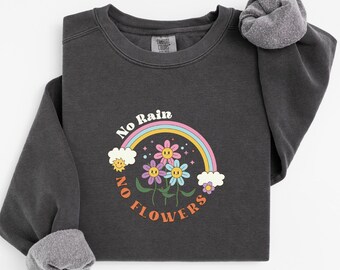 No Rain No Flowers T-Shirt: Botanical Wildflower Tee, Nature Lover Gift