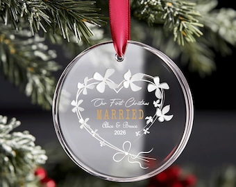 Our First Christmas Married Glass Ornament Personalized Newlywed Keepsake Custom Couple Gift