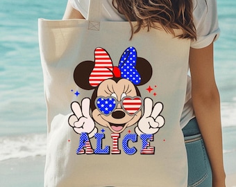 Disney 4th of July Tote Bag, Personalized American Flag Design