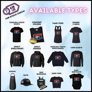May include: Image showcasing various apparel types, including t-shirts, tank tops, hoodies, and baby bodysuits. The designs feature a soccer ball graphic with the text "2:26" in red, white, and blue. Available types are listed with the text "AVAILABLE TYPES".