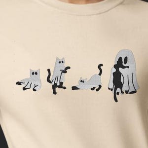 Embroidered Halloween Sweatshirt – Cute Ghost Cat Crewneck – Spooky Fall Cozy Sweater