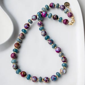 Purple Gemstone Necklace | Blue Bead Choker | Gemstone Necklace Multicolor | Colorful Gemstone Dainty Necklace | Beaded Gemstone Necklace