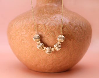 14k Yellow Gold-Filled Corrugated Beaded Necklace