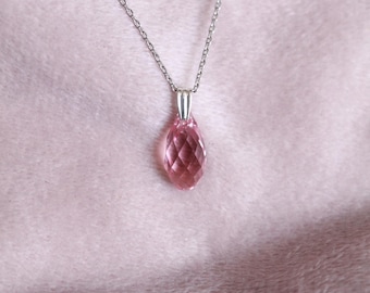 Dainty Crystal Pendant Sterling Silver Chain Necklace (Checkerboard Cut)