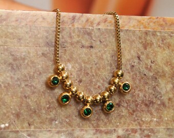 Emerald / Golden Beaded (Cubic Zirconia) Anklet