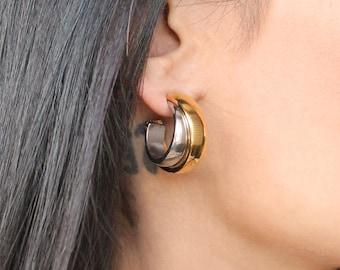 Chunky Two-Tone Double Half Hoops (18k Heavy Gold Plated)