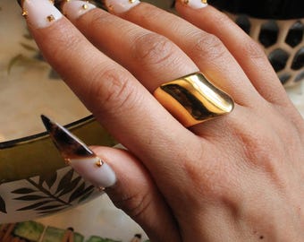 Golden / Silvered Chunky Wave Statement Ring | 18k Heavy Gold Plating