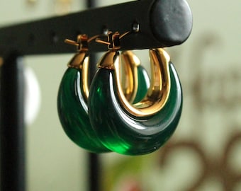 Green Chunky Hoop Earrings
