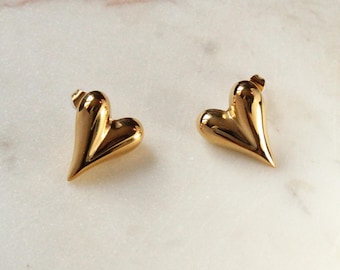 18k Gold PVD / Steel Heart Earrings
