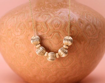 Solid 14k Yellow Gold Beaded Necklace