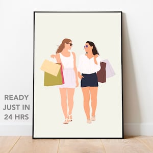 Kundenspezifische beste Freunddrucke gesichtslos, Zeichnung von Fotofreunden, benutzerdefinierte Bestie-Porträt, Jahrestag, Geburtstags-bester Freund-Geschenk