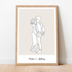 Aangepaste lijntekening van foto, portretillustraties stel, gepersonaliseerd familielijnportret, cadeau 17e verjaardag voor echtgenoot