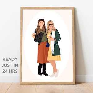 Retrato personalizado de melhor amiga • Desenho detalhado sem rosto a partir de foto • Presente para ela, irmã ou melhor amiga • Presente de aniversário de amizade