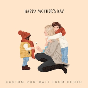cadeau personnalisé fête des mères, cadeau mère fille, portrait personnalisé maman d'après photo, cadeau pour nounou, impression maman