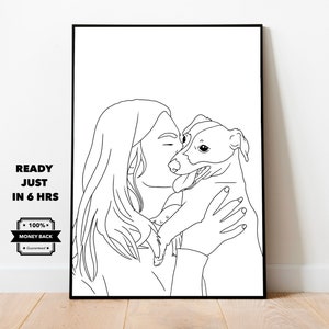 Custom pet and owner drawing from photo, Personalized dog owner gift, Couple with dog drawing, Pet and human portrait, Custom pet portrait
