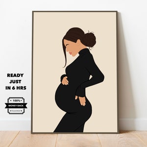 Retrato de maternidad sin rostro, retrato de embarazo personalizado a partir de una foto, regalo personalizado para mamá primeriza, ilustración minimalista, regalo para mamá