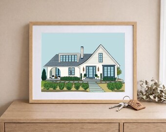 Benutzerdefinierte Haus Porträt Line Art Skizze, minimalistische Haus Zeichnung (digitaler Download), Makler Abschlussgeschenk