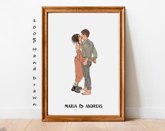 Personalized Couple Drawing from Photo, Hand-Drawn Watercolor  Portrait, Engagement Gift, Valentines Day Gift